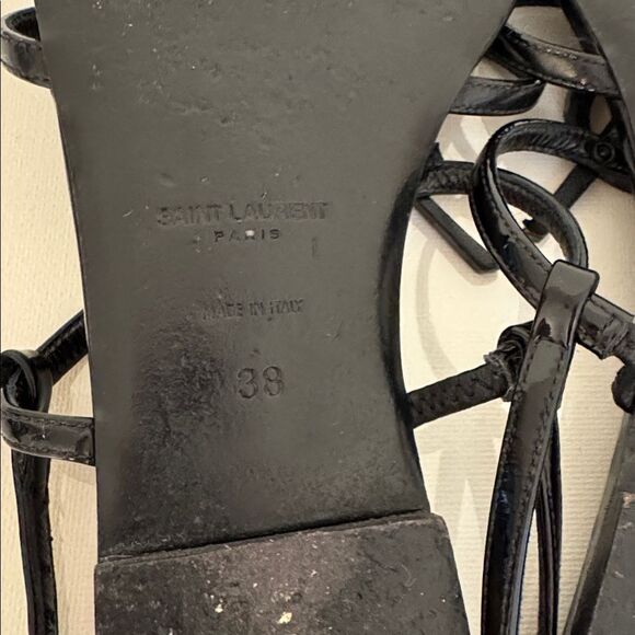 Saint Laurent Cassandra YSL Logo Black Patent Leather Sandals Size EU 38 US 8 - Picture 8 of 9